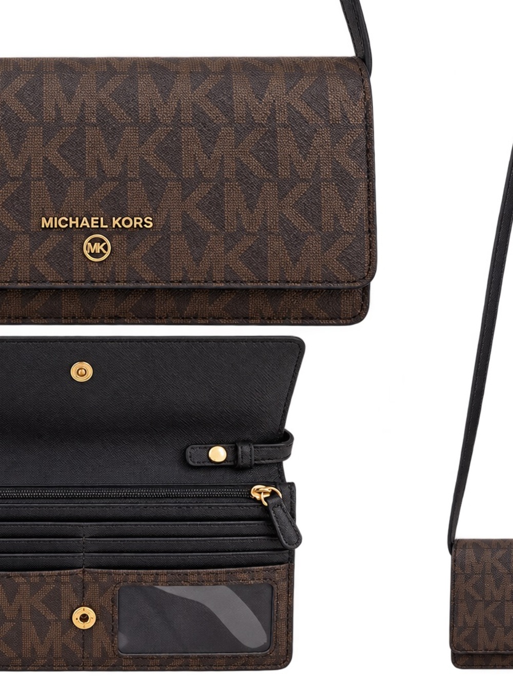 Michael Kors Brown/Black MK Logo Convertible Crossbody Wallet